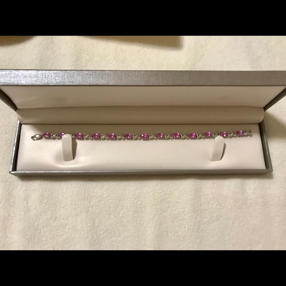 Silver & pink gem infinity bracelet
